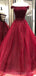 Off Shoulder Beaded Dark Red Long Evening Prom Dresses, Cheap Custom Party Prom Dresses, 18592