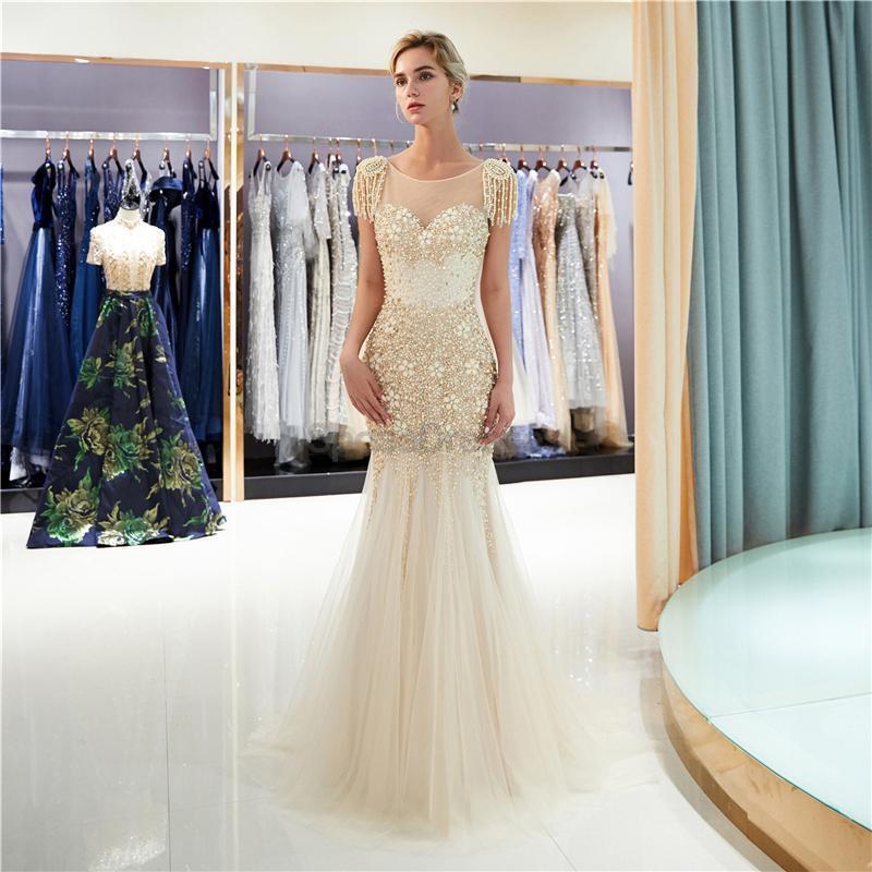 Silver Rhinestone Beaded Mermaid Evening Prom Dresses, Evening Party Prom Dresses, 12031