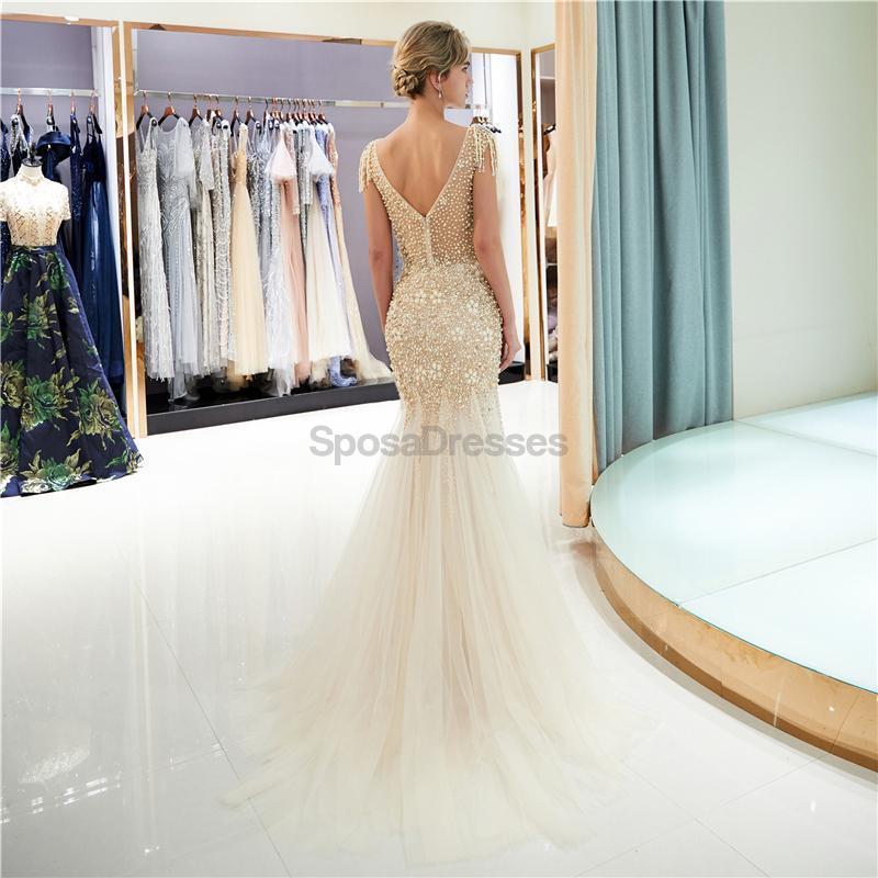 Silver Rhinestone Beaded Mermaid Evening Prom Dresses, Evening Party Prom Dresses, 12031