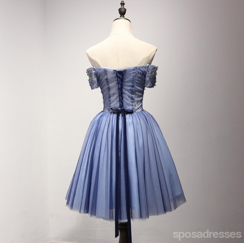 Off Shoulder Short Sleeve See Through Homecoming Prom Dresses, Affordable Short Party Corset Back Prom Dresses, Perfect Homecoming Dresses, CM222