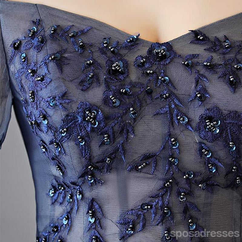 Cheap Off Shoulder Short Sleeve Navy Homecoming Dresses 2018, CM456