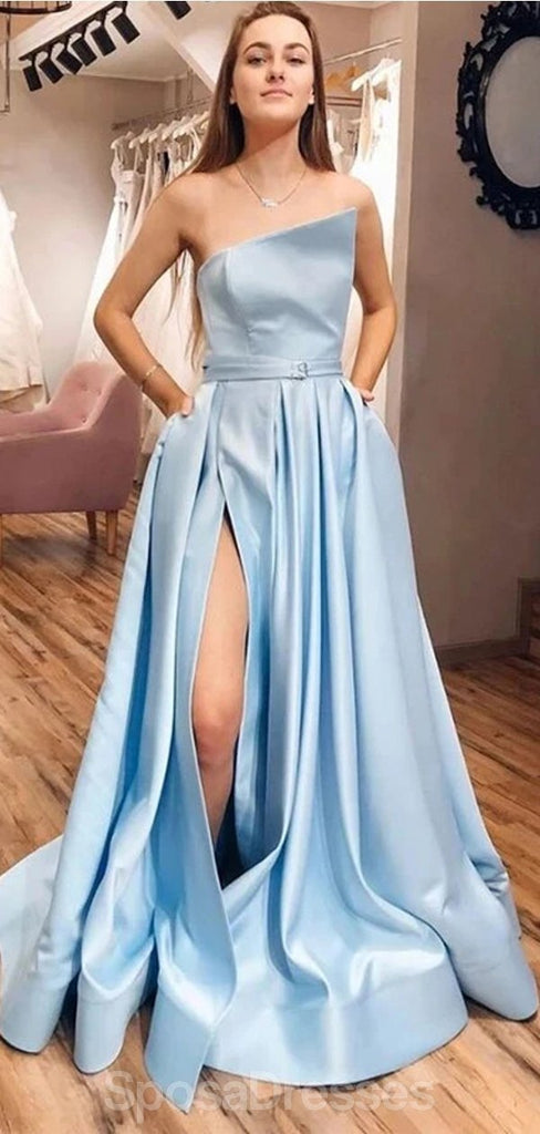 Light Blue Unique Cheap Long Evening Prom Dresses, Evening Party Prom Dresses, 12340