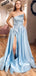 Light Blue Unique Cheap Long Evening Prom Dresses, Evening Party Prom Dresses, 12340
