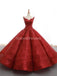 Red V Neck Sparkly Ball Gown Evening Prom Dresses, Evening Party Prom Dresses, 12264