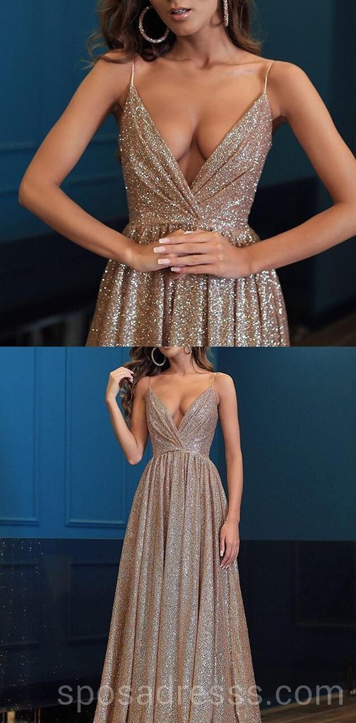 Spaghetti Straps Sparkly Long Evening Prom Dresses, Cheap Custom Sweet 16 Dresses, 18560