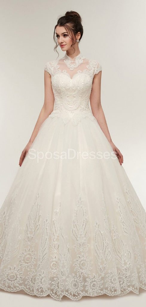 High Neck A-line Lace Beaded Cheap Wedding Dresses Online, Cheap Bridal Dresses, WD569