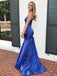 Simple Blue Mermaid Spaghetti Straps V-neck Cheap Long Prom Dresses Online,12573
