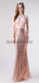 V Neck Rose Gold Sequin Mermaid Evening Prom Dresses, Evening Party Prom Dresses, 12113