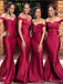 Off Shoulder Dark Red Simple Cheap Bridesmaid Dresses Online, WG779
