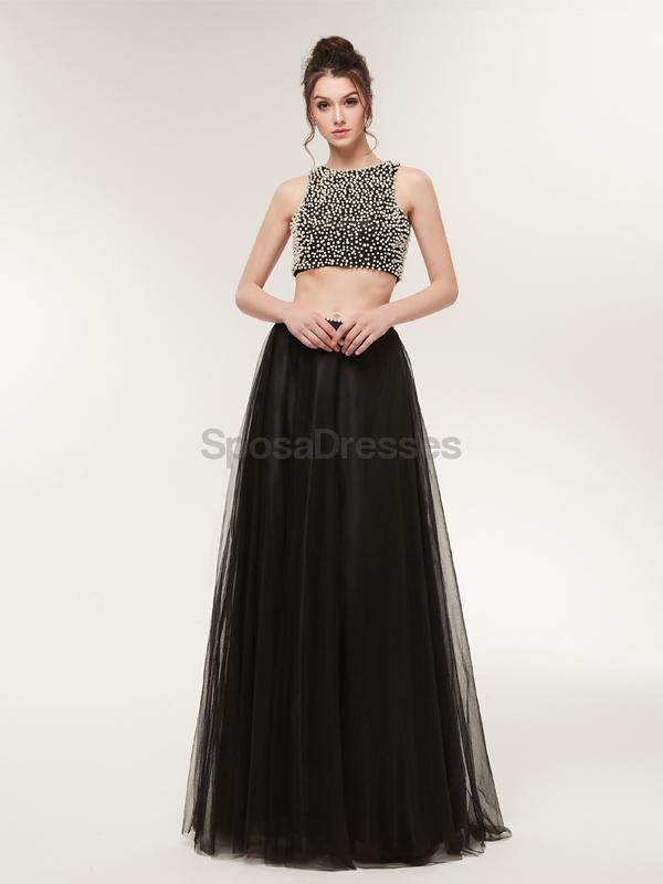 Two Pieces Black Tulle Evening Prom Dresses, Evening Party Prom Dresses, 12023