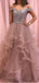 Off Shoulder Beaded Bodice Ruffle Skirt Long Evening Prom Dresses, Evening Party Prom Dresses, 12173