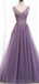 V Neck See Through Dusty Purple Long Evening Prom Dresses, Sweet 16 Prom Dresses, 12366
