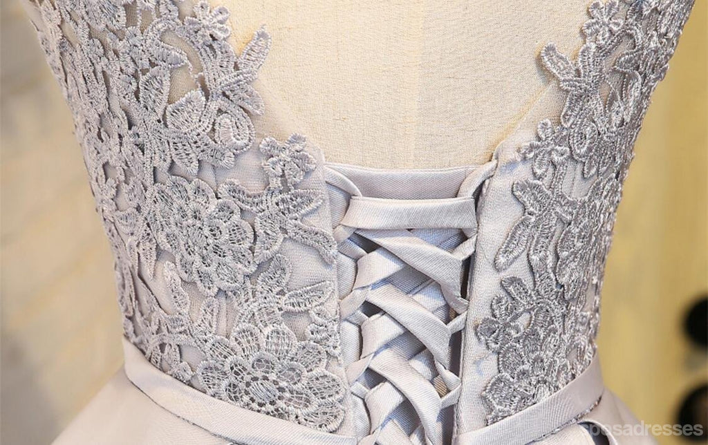 Scoop Neckline Two Straps Gray Lace Beaded Homecoming Prom Dresses, Affordable Short Party Prom Dresses, Perfect Homecoming Dresses, CM289