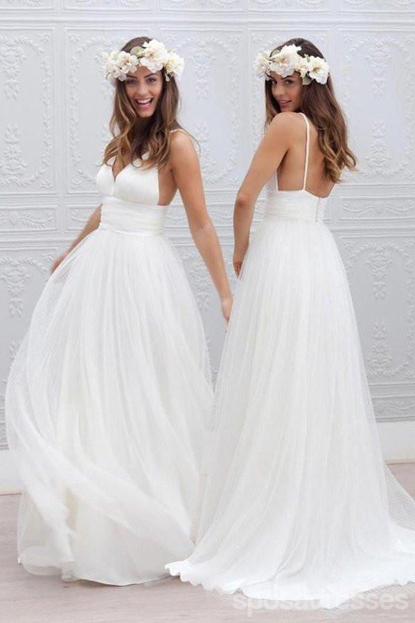 Sexy Backless Spaghetti Straps Wedding Dresses, Simple Long Custom Wedding Gowns, 17092