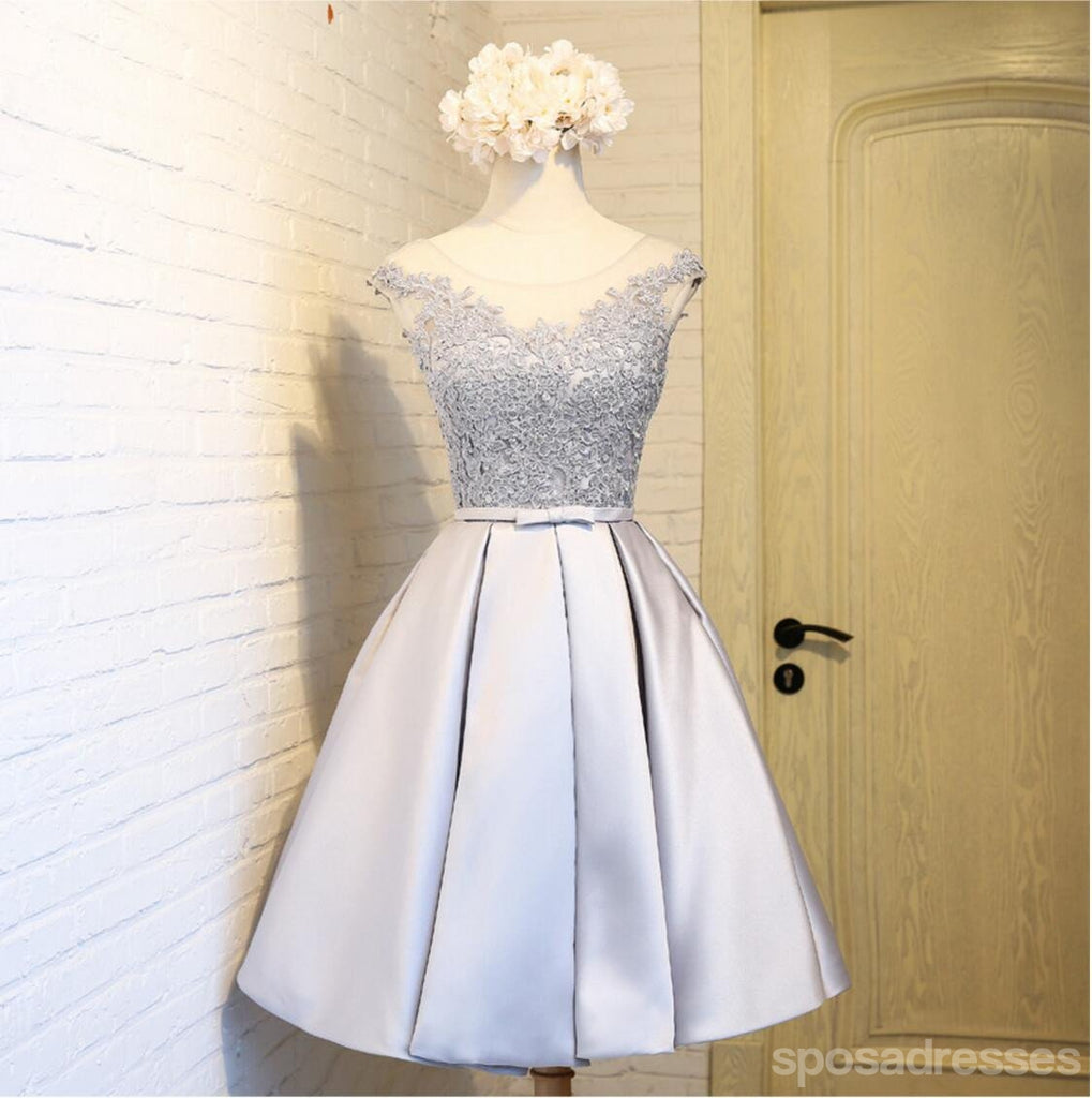 Scoop Neckline Two Straps Gray Lace Beaded Homecoming Prom Dresses, Affordable Short Party Prom Dresses, Perfect Homecoming Dresses, CM289