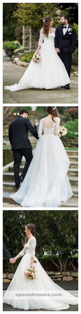 Long Sleeves Organza A-line Wedding Dresses Online, Cheap Simple Bridal Dresses, WD453