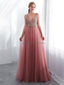 V Neck Lace Beaded Peach Evening Prom Dresses, Evening Party Prom Dresses, 12022