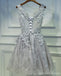 Two Straps Gray Lace Beaded Homecoming Prom Dresses, Affordable Short Party Prom Dresses, Perfect Homecoming Dresses, CM263