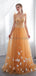 Scoop Butter Fly Orange A-line Tulle Evening Prom Dresses, Evening Party Prom Dresses, 12025