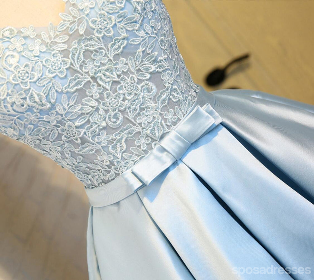 Scoop Neckline Two Straps Blue Lace See Through Homecoming Prom Dresses, Affordable Short Party Prom Dresses, Perfect Homecoming Dresses, CM290