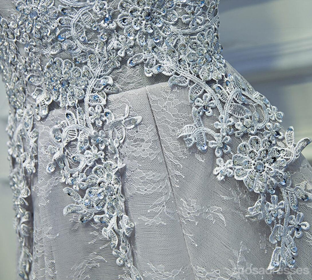 Two Straps Gray Lace Beaded Homecoming Prom Dresses, Affordable Short Party Prom Dresses, Perfect Homecoming Dresses, CM263