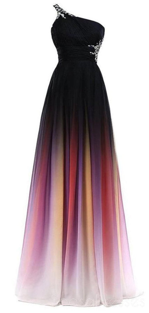 One Shoulder Beaded Chiffon Ombre Long Evening Prom Dresses, Custom cheap Sweet 16 Dresses, 18405