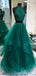 Sexy Two Pieces Emerald Green Open Back Evening Prom Dresses, Cheap Custom Sweet 16 Dresses, 18488