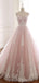 Pale Pink Lace Beaded A-line Long Evening Prom Dresses, Evening Party Prom Dresses, 12209