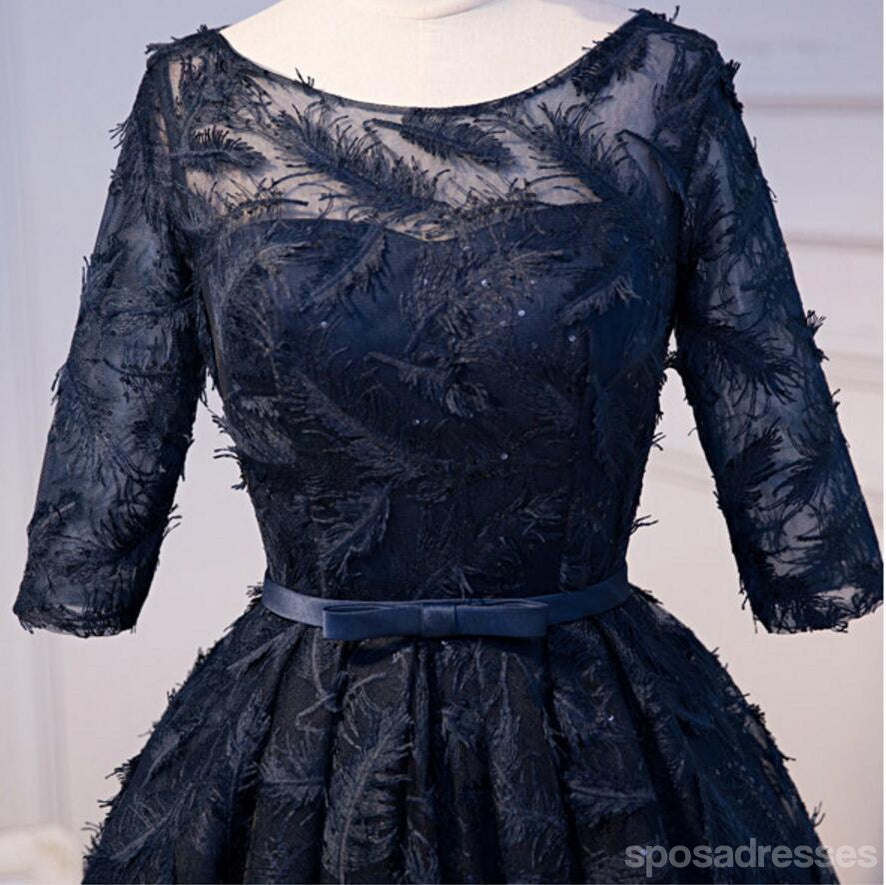 Long Sleeve Navy Scoop Neckline Homecoming Prom Dresses, Affordable Short Party Prom Dresses, Perfect Homecoming Dresses, CM292