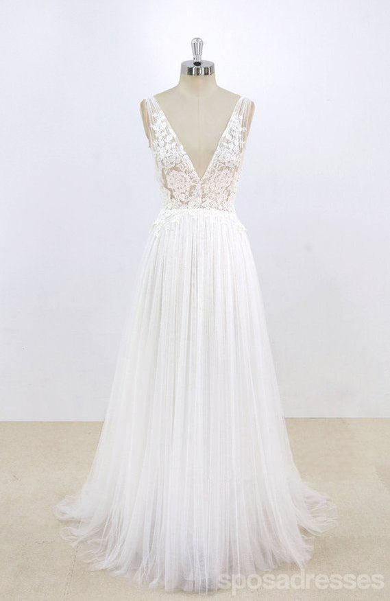 Simple Sexy Deep Low V Neck Small A-line Cheap Dresses For Wedding, WD398