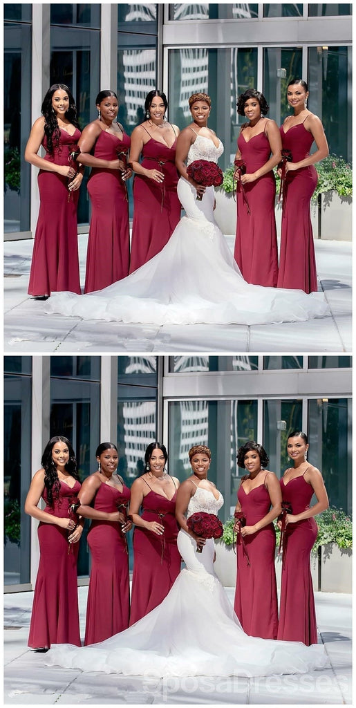 Dark Red Spaghetti Straps Mismatched Mermaid Bridesmaid Dresses Online, WG660