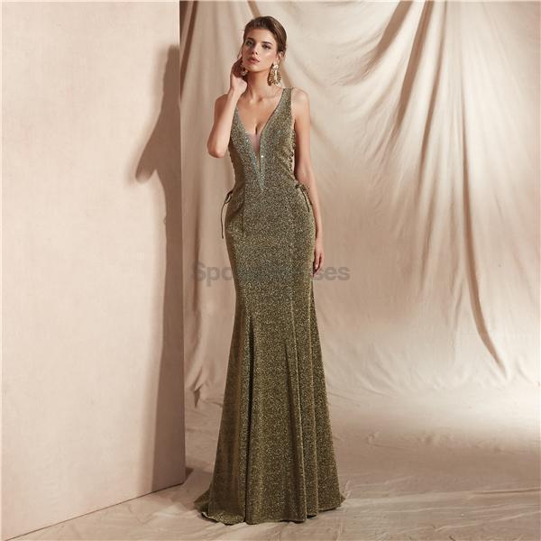 Simple V Neck Mermaid Evening Prom Dresses, Evening Party Prom Dresses, 12072