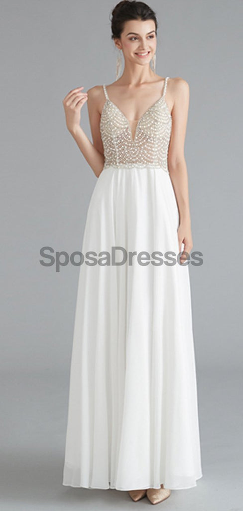 Sexy Backless Spaghetti Straps Beaded See Through Long Evening Prom Dresses, Evening Party Prom Dresses, 12121