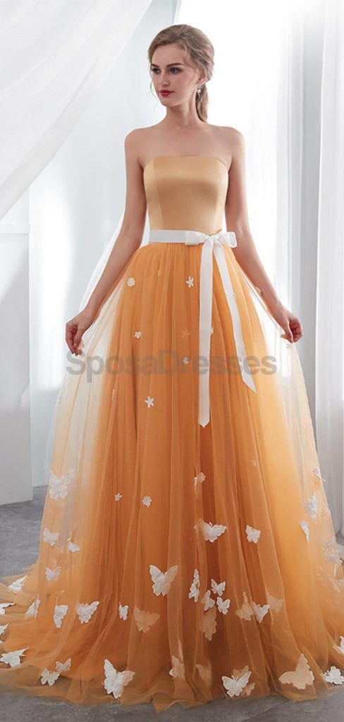 Strapless Orange Tulle ButterFly Evening Prom Dresses, Evening Party Prom Dresses, 12024