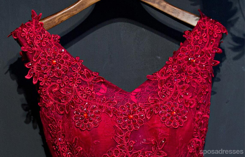 Two Straps Red Lace Heavily Beaded Homecoming Prom Dresses, Cheap Homecoming Dresses, CM265