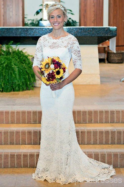 Long Sleeve Lace Open Back Mermaid Wedding Dresses, Long Custom Wedding Gowns,  17117