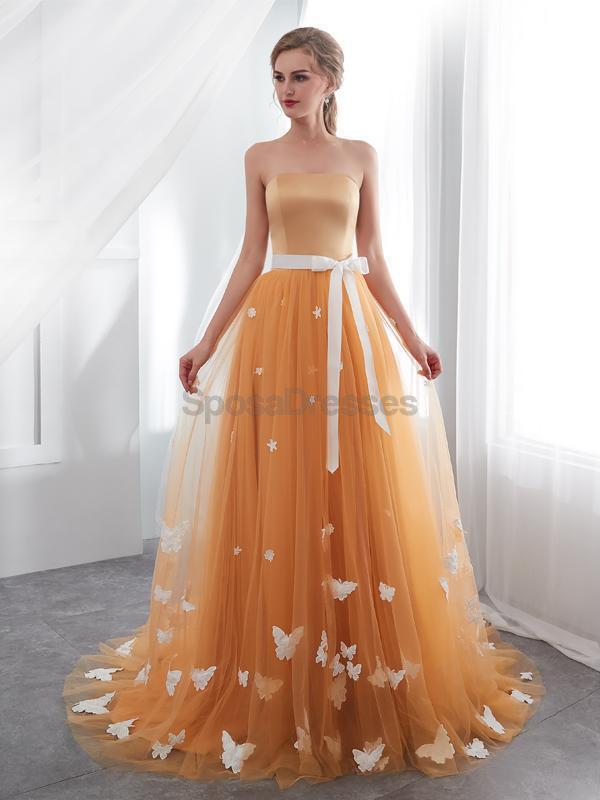 Strapless Orange Tulle ButterFly Evening Prom Dresses, Evening Party Prom Dresses, 12024