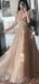 Straps Sparkly Gold A-line Long Evening Prom Dresses, Cheap Custom Sweet 16 Dresses, 18569