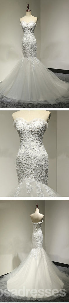 Sweetheart Lace Sexy Mermaid Lace Up Tulle Wedding Party Dresses, WD0028