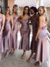 Spahgetti Straps Dusty Purple Tea Length Cheap Custom Bridesmaid Dresses, WG270