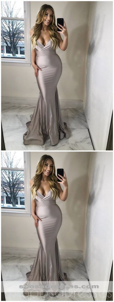 Spaghetti Straps Grey Mermaid Long Evening Prom Dresses, Cheap Sweet 16 Dresses, 18321