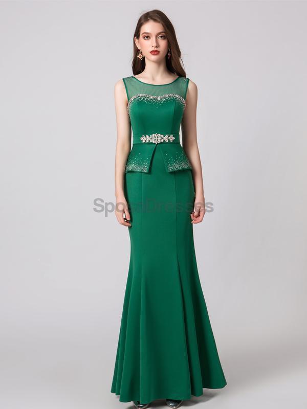 Elegant Scoop Emerald Green Mermaid Evening Prom Dresses, Evening Party Prom Dresses, 12103