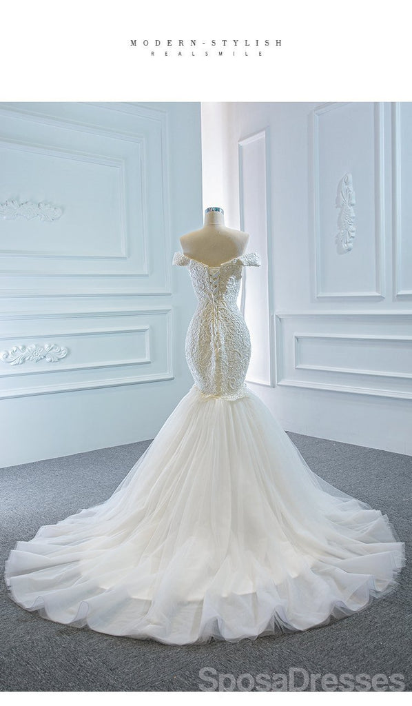 Off Shoulder Lace Mermaid Wedding Dresses, Cheap Wedding Gown, WD717