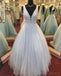 Blush Pink V Neck Straps A-line Sparkly Tulle Long Evening Prom Dresses, 17562