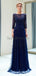Navy Long Sleeves Lace Beaded Evening Prom Dresses, Evening Party Prom Dresses, 12052