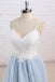 Simple Spaghetti Straps Light Blue A line Long Evening Prom Dresses, 17525