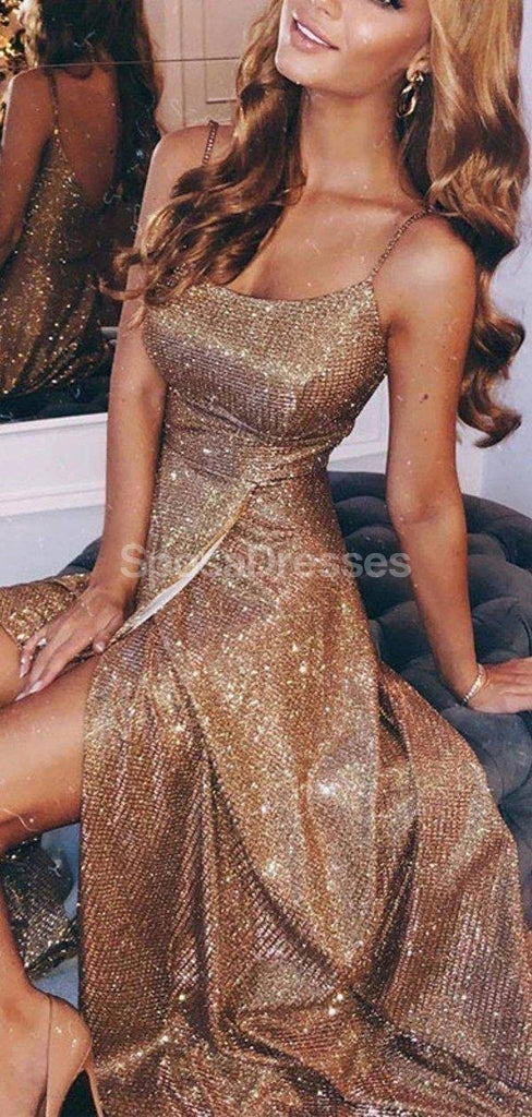 Sexy Side Slit Sequin Cheap Long Evening Prom Dresses, Evening Party Prom Dresses, 12310