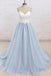 Simple Spaghetti Straps Light Blue A line Long Evening Prom Dresses, 17525