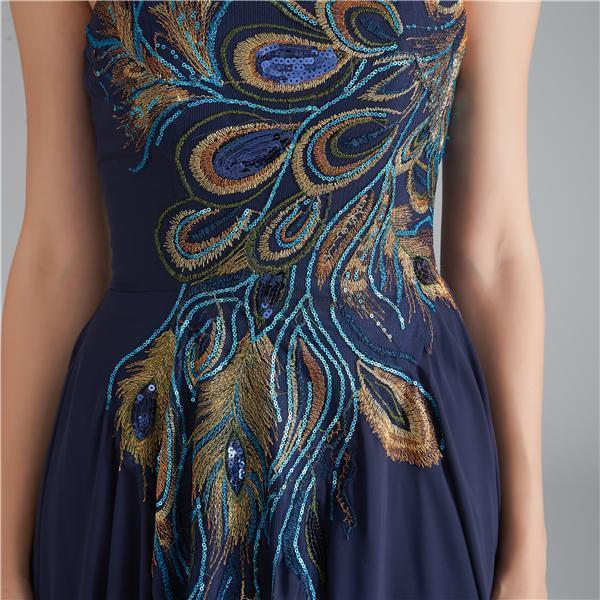 Navy Sweetheart Embroidery Cheap Long Evening Prom Dresses, Evening Party Prom Dresses, 12123