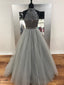 A Line Gray Beaded Fashion Evening Prom Dresses, Popular Sweet 16 Party Prom Dresses, Custom Long Prom Dresses, Cheap Formal Prom Dresses, 17147